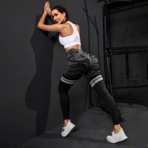 레깅스 기모 벨벳 겨울 방한 스트라이프 카모 여성 니트 스타킹 하이 웨이스트 엉덩이 리프팅 야외 러닝 사