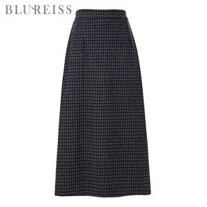 [신세계라이브쇼핑][블루레이스] 뒤밴딩 체크 트임 롱스커트_B5W1SK8031