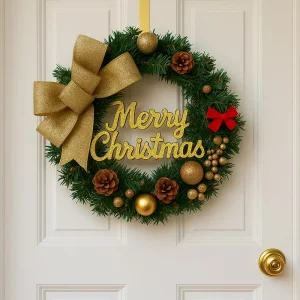 TLB 골드벨 크리스마스 리스 가랜드 벽장식 40cm 골드리본 02