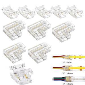 COB LED 스트립 커넥터 라이트 와이어 2 3 4 핀 자형 5 8 10mm 너비 단색 RGB CCT