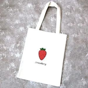 데일리 딸기 캔버스백 보조가방 지퍼형 에코백