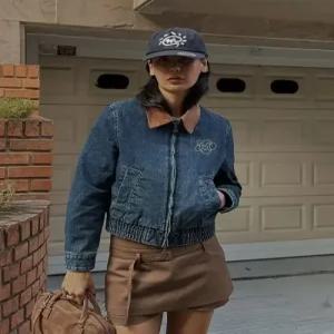 와키윌리 wackywilly 우먼스 카라배색 블루종 데님 자켓 블루