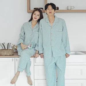 [토토와모모]커플 잠옷 여성 남자 체크 파자마 신혼부부 연인 2862 CP면 밀키체크_P348659062