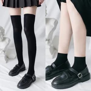 (옵션 22cm 블랙,22cm 화이트,22cm 스킨)무지 니삭스 반양말 스타킹 종아리양말 반장 종아리 긴목