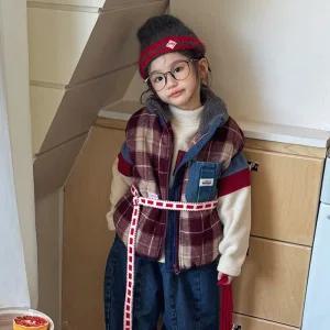 [베이비맥스] 알레 체크 뽀글이 기모 조끼 R15879