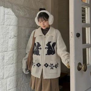 [빅사이즈]이블렛 아트뷰 노르딕 투웨이 니트 집업 제이스타일