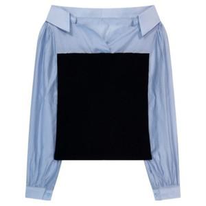 키리에 여성용 시스루 오프숄더 골지 셔츠