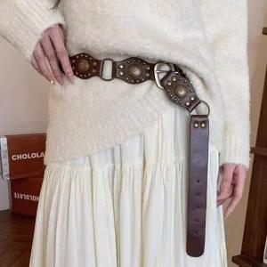 2773 트렌드 올 하이뷰 히피 빈티지 레더 벨트 브라운