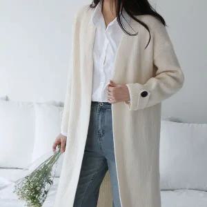 [하프클럽/]여자 단추 울니트 골지 SS 가운 브이 롱가디건