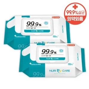 소확행몰 누리케어 소독용 물티슈 캡형 70매 2팩