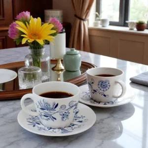 쯔비벨무스터 도자기 커피잔 2인조 찻잔 선물세트