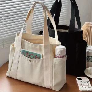 스퀘어 사이드포켓 텀블러백 데일리 도시락가방 에코백 토트백