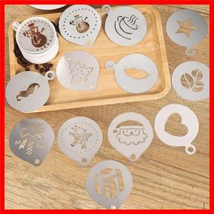 12pcs 스테인레스 스틸 카페 폼 템플릿 바리스타 스텐실 금형 커피 아트 바늘 라떼 갈랜드 바늘 파우더 뿌