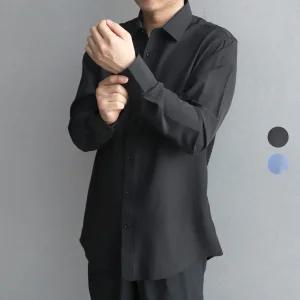 AGYS01 남성 블랙 블루 가벼운 스판 긴팔 셔츠 남방 와이셔츠 매장 식당 유니폼 단체