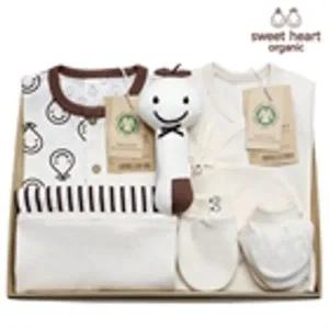 [보리보리/스윗하트] 오가닉 프리미엄 내츄럴 남아반팔 신생아 선물세트