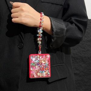 핸드폰케이스 갤럭시 Z 플립 7 6 5 4 3 화려한 나비 손목 스트랩 충격 방지 커버 풀 다이아몬드 폰 케이스