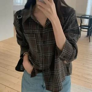 [코코블랑] 워닛 크롭 체크 셔츠