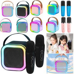 휴대용 노래방 기계 홈라오케 K12 무선 블루투스 스피커 시스템 RGB 조명 홈 노래 선물용 마이크 2개 포함