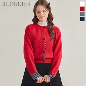 [블루레이스] 체크 배색 라운드넥 니트 가디건_B5W1KC4571
