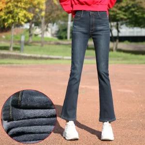 동대문스타일 여자 기모청바지 세미부츠컷 스판 융본딩 겨울청바지 MD3628(기모)