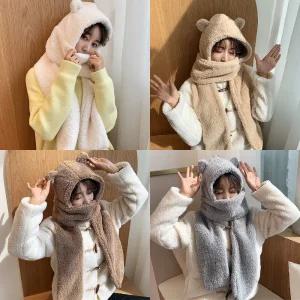 곰 후드 머플러 겨울 방한 양털 뽀글이 목도리 모자 일체형 넥워머 바라클라바 크리스마스선물