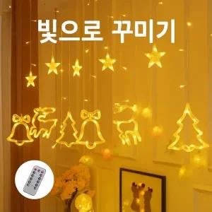 크리스마스 커튼형 LED 전구 가랜드 조명 종 트리 루돌프 창문 장식