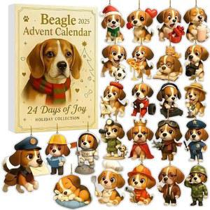 2025 크리스마스 어드벤트 캘린더 - 24개의 2D 아크릴 개 블라인드 박스 수집용 걸이 장식품, 홀리데이 카운트다운 장식 및 선물용 귀여운 강아지 피규어