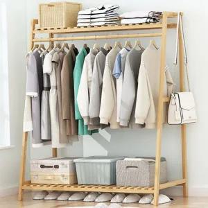 스탠드 옷걸이 대나무 우드 드레스룸 원목 행거 정리 오픈형 침실 간이