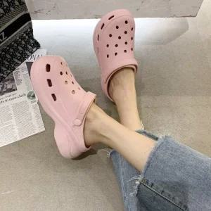 여성 고무 3색 키높이 통굽 방수 뮬 슬리퍼 실내외 겸용