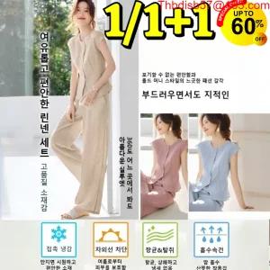 1/1+1 출근용 느긋하고 편안한 린넨 세트 6가지 색상 가능 여성여름트레이닝세트 여성 여름 셔츠 세트 여 