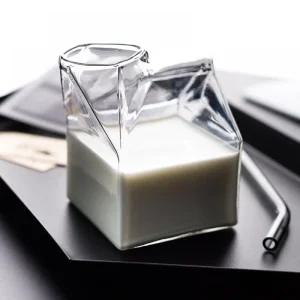 홈카페 우유곽 모양 유리컵 밀크글라스