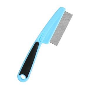 고무 손잡이가 있는 지안이 벼룩 빗, 개와 고양이를 위한 벼룩과 진드기 그루밍을 고운 이빨 개 빗 (파란색)