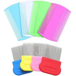 메이스 8피스 벼룩이빨 빗 양면 이와 니트 제거 모발 그루밍 플라스틱 및 금속 인간 반려동물용 (4 x 2 인치, 2.24 핑크, 라이트 블루, 화이트, 그린, 레드, 옐로우)