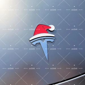 크리스마스 테슬라 로고 꾸미기 데칼 산타모자 입체 도금 스티커