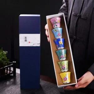 [골드스마일]전통 다기 찻잔 6p 세트 도자기 플라워 사케 잔