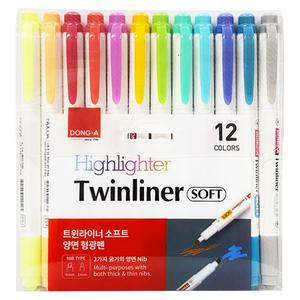 동아 트윈라이너 소프트 형광펜 12색 세트 트윈 형광펜 사각닙 가는닙