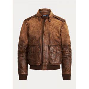 Polo Ralph Lauren 폴로 랄프 로렌 남성 브라운 빈티지 핸드 디테 가죽 플라이트 봄버 재킷