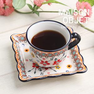 프라카 폴란드풍 도자기 사각 커피잔 1인조세트 190ml