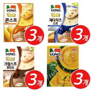 간편한 식사대용 보노스프 콘스프 x 3개 체다치즈 x 3개 크림스프 x 3개 단호박 x 3개 대용량 학생 컵스프
