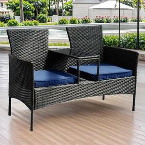 팅클 위커 야외 러브잇 모던 라탄 2인승 파티오 대화 세트 쿠션과 내장 커피 테이블 현관 가구 블랙 가든 잔디밭 뒷마당용