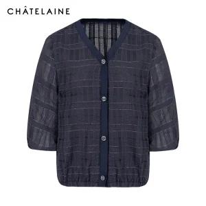 [샤트렌] 밑단 주름 체크시스루 블라우스_HCDFBL203