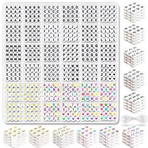 2080PCS 레터 비즈, 3가지 색상의 A-Z 알파벳 우정 팔찌용, 화이트 골드 컬러 라운드 틴 걸 선물용 (4x7mm)