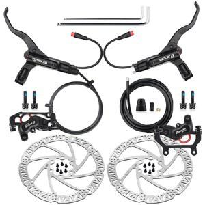 하이클라인 4-피스톤 전기 자전거 유압 브레이크 세트: Zoom H876E 2-PIN 전원 차단 디스크 키트, 160mm/180mm 로터 및 장착 어댑터 포함