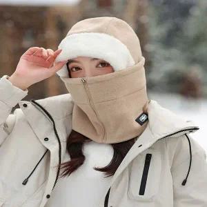 여성 4in1 지퍼형 마스크 목도리 360도 방한 겨울모자