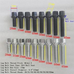 휠러그 볼트 호환 볼 시트 벤츠 호환 주식 휠용 생크 M14x1.5 R13 28 35 40 45 50 55 60 65 mm