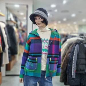 베네통/애플아울렛/칸 체크 후드 핸드메이드 숏 코트/BACTA4561