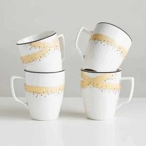 [골드스마일]화이트 도자기 머그 컵 4p 도자기찻잔 선물용머그컵 도자기컵세트