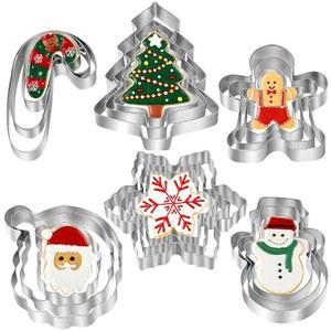 크리스마스 쿠키 커터 - 18개 홀리데이 세트 산타 페이스, 트리, 눈송이, 진저브레드 남성, 눈사람, 사탕수수 모양의 겨울 DIY 베이킹 몰드