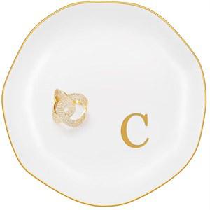 코이즈센 세라믹 주얼리 트레이, 개인 맞춤형 초기 링 접시, 반지 귀걸이용 우아한 장신구 트레이 팔찌 목걸이, 여성용 흰색 장식용 홀더, 4.5인치, 편지