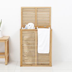 대나무 원목 햄퍼 2칸 빨래 세탁 바구니 분리수거함